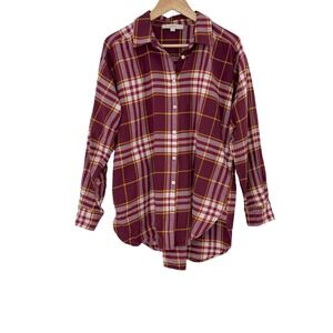 LOFT Plaid Tunic Button-Down Shirt, Women's Medium, Long Sleeve, Casual Top‎